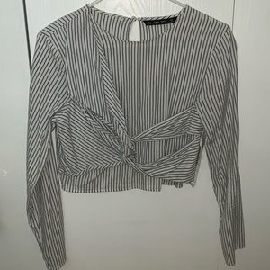 Zara Striped Wrap Knotted Crop Top